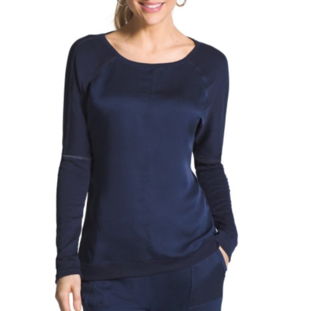 CHICO'S ZENERGY Fabrizia Fabric Mixed Media Top 2 L Long Sleeve Silky Jersey